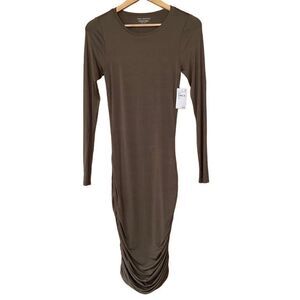 Good American ruched mini dress in fog/olive green small new